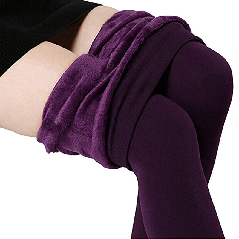 Beakey Winter Warm Fleece Lined Elastic Leggings Pants for Women-Purple