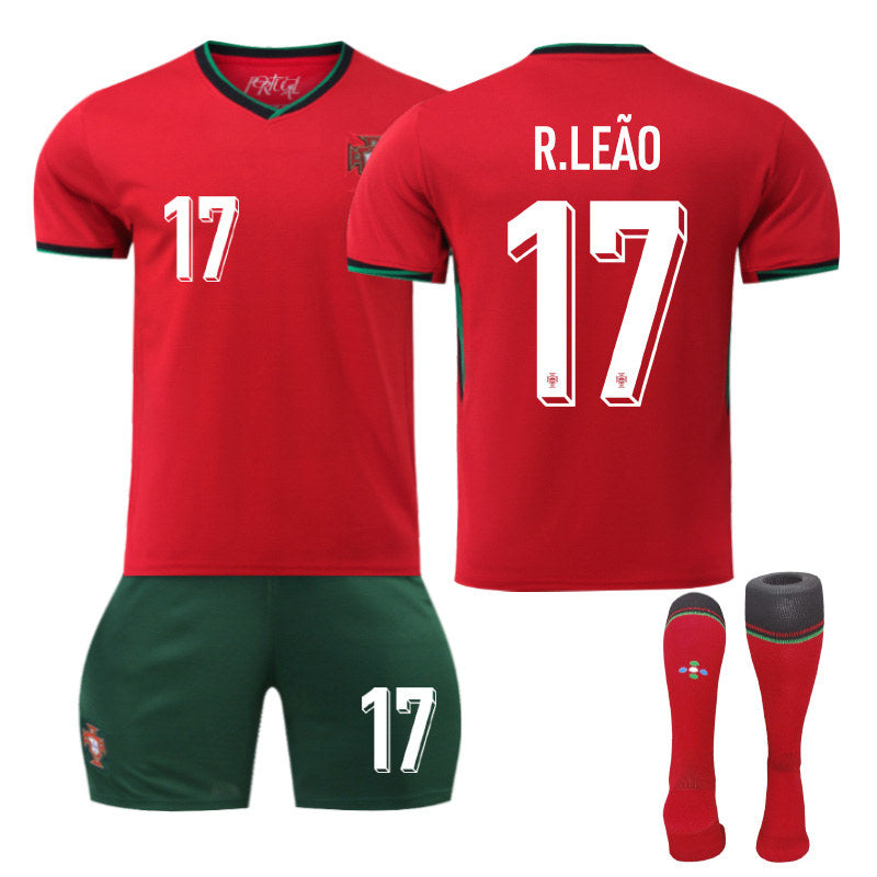 Beakey R.LEAO #17 Portugal Home Jersey Soccer Jersey Kit Football T-shirt Set for Adult Kids