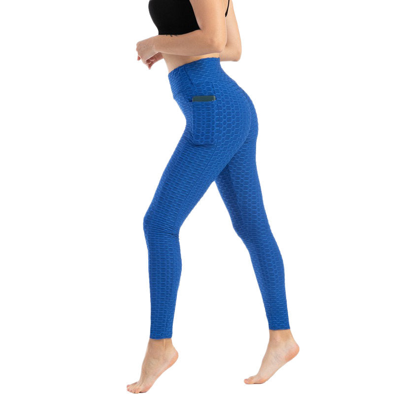 Beakey Womens Leggings Ruched Butt Lifting Stretchy Tights with Pockets-Royal Blue