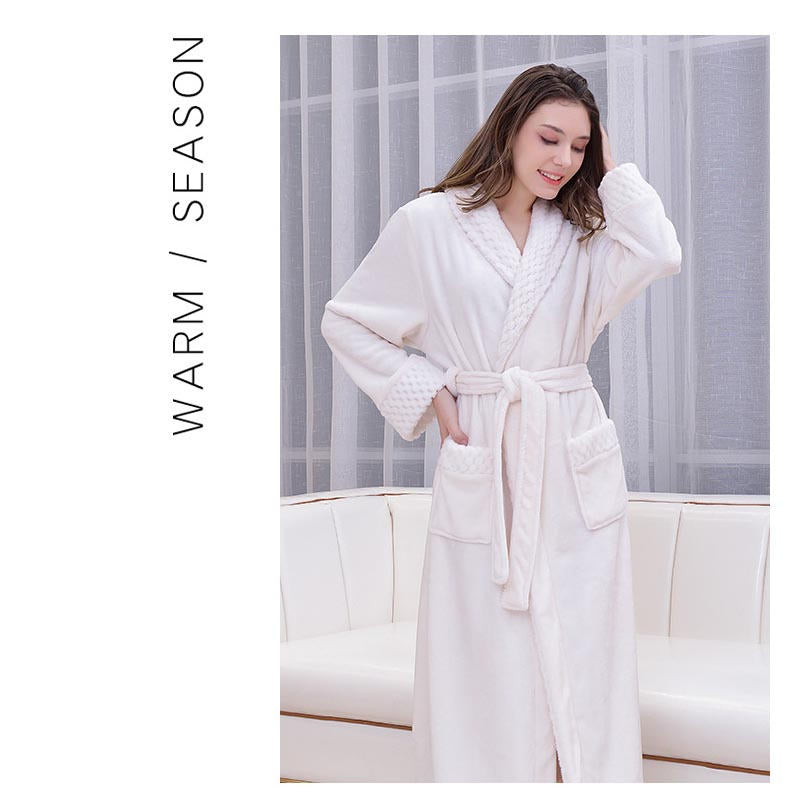 Beakey Warm Soft Plush Robe with Pockets for Unisex-White