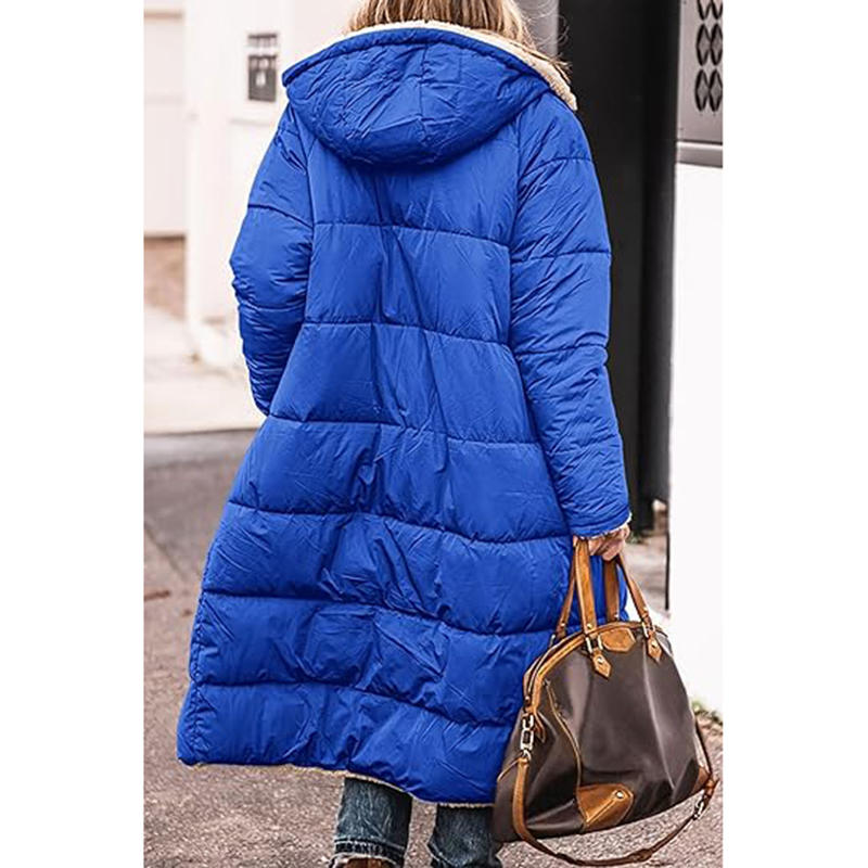 Beakey Womens Long Coats with Hood Fleece Lining Oversized Jackets-Blue