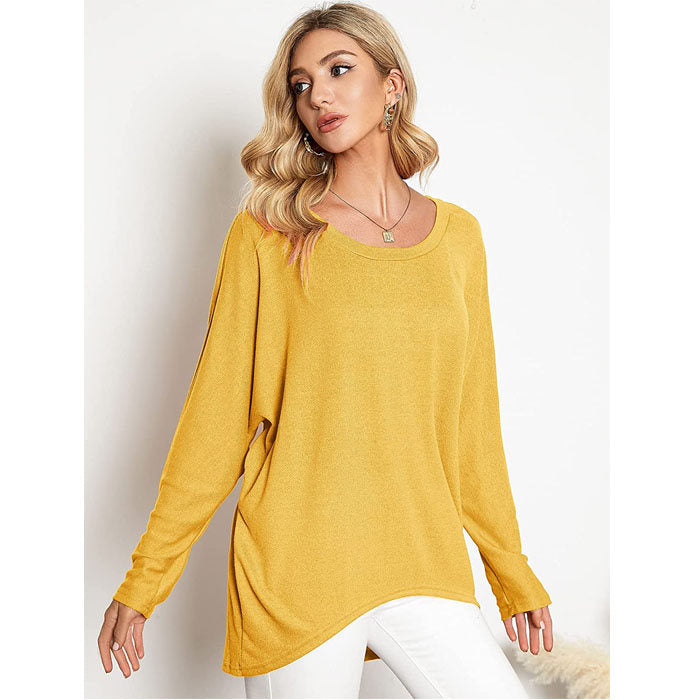 Beakey Women's Batwing Sleeve Off Shoulder Oversized Baggy Tops Casual Sweater-Yellow-8889