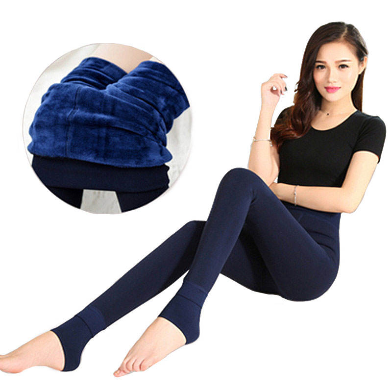 Beakey Winter Warm Fleece Lined Elastic Leggings Pants for Women-Navy Blue