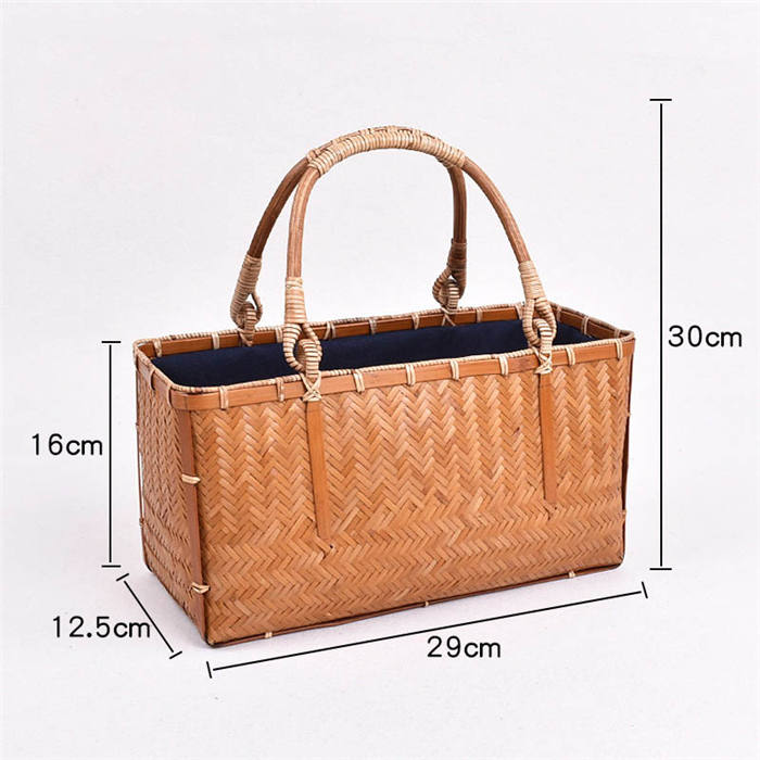 Beakey Retro Womens Bamboo Handbag Handmade Large Tote Bag Wicker Summer Straw Basket Bag-Orange
