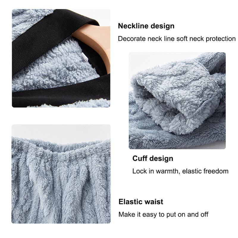 Beakey Women's Fleece Fashion Cardigan Pajama Set-Haze Blue