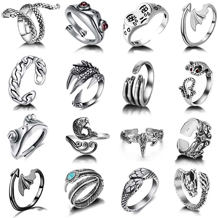 Beakey 16 Pcs Vintage Open Frog Rings Set Knuckle Stacking Ring Snake Ring Boho Finger Rings for Women Men Girls