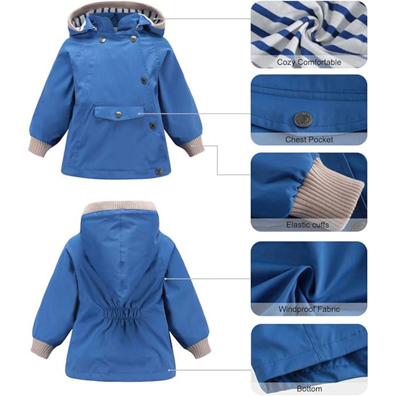 Beakey Kids Rain Jacket with Removable Hood Windproof for Spring Fall-Royal Blue