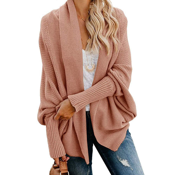 Beakey Women's Batwing Knitted Oversized Slouchy Solid Cardigan Sweater Knit Outwear-Pink