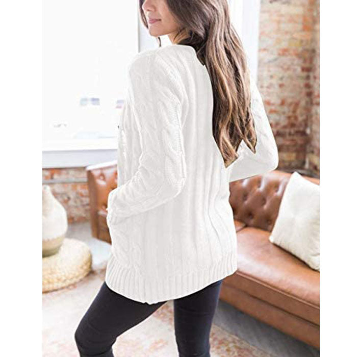 Beakey Women's Winter Keep Warm Long Sleeve Knit Sweater Cardigan Button Loose Outerwear-White-YL220187