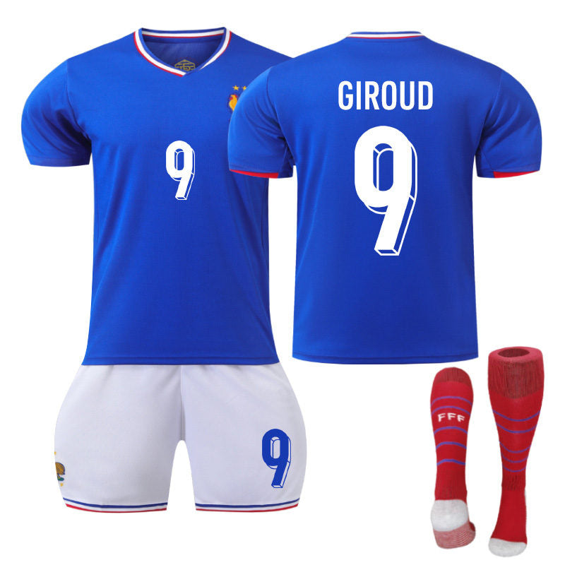 Beakey GIROUD #9 French Home Jersey Soccer Jersey Kit Football T-shirt Set for Adult Kids