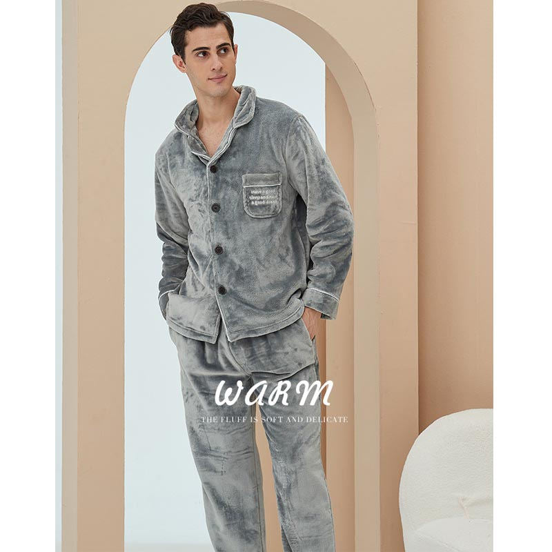 Beakey Thicken Warm Flannel Pajamas Set Homewear-Grey