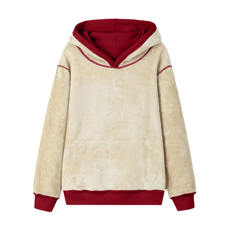 Beakey Ladies Winter Warm Fleece Lined Pullover Casual Hooded Sweatshirt-Red
