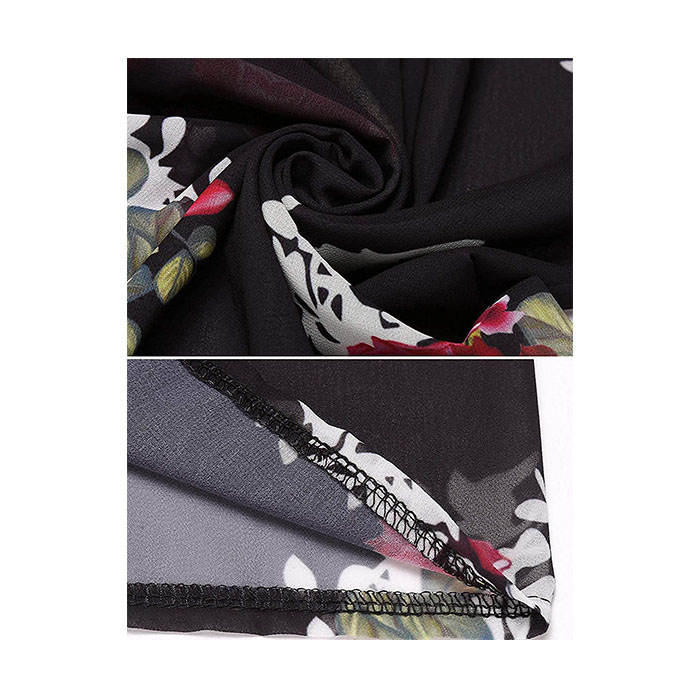 Beakey Women's Summer Floral Print Kimonos Loose Half Sleeve Chiffon Cardigan Blouses Casual Cover Up - Black Flower
