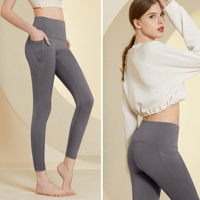 Beakey Womens Legging with Pockets High Waisted Fleece Lined Workout Pants-Grey