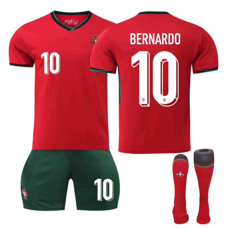 Beakey BERNARDO #10 Portugal Home Jersey Soccer Jersey Kit Football T-shirt Set for Adult Kids