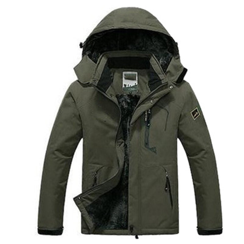 Beakey Mens Winter Coat Fleece Lined Waterproof Snow Ski Jacket with Hood-Army Green