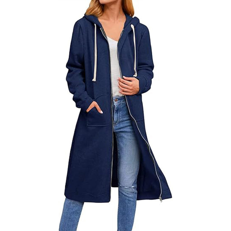 Beakey Womens Zip Up Hoodies Long Sleeve Oversized Jacket with Pockets-Navy Blue