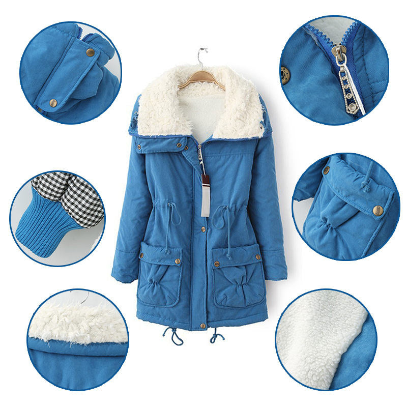 Beakey Women's Mid Length Winter Coat Thickened Warm Lamb Wool Lined Jacket-Blue