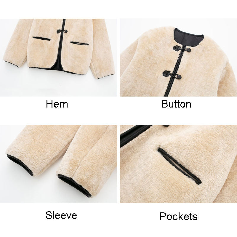 Beakey Womens Button Sherpa Coats Long Sleeve Warm Outwear with Pockets-Khaki