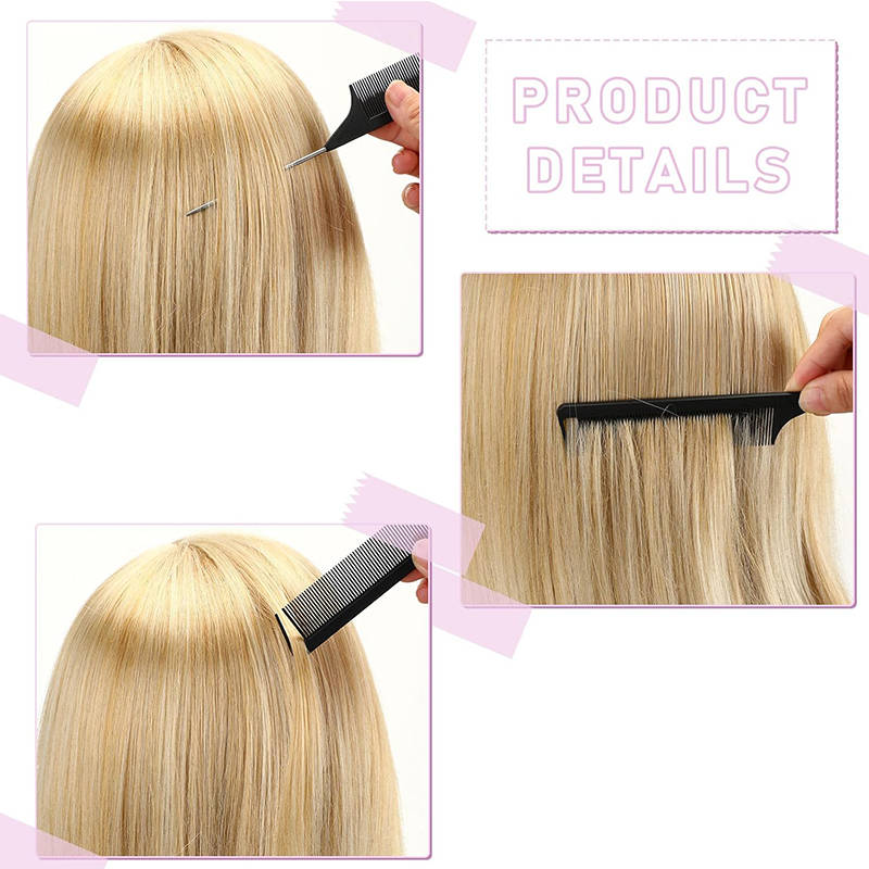 Beakey 12 Pieces Hair Brush Set Nylon Teasing Hair Brushes Rat Tail Combs with Duckbill Clips for Women-Purple Black