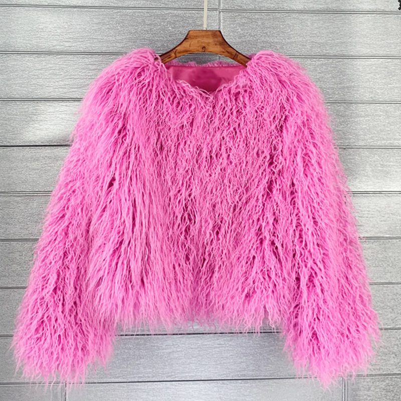 Beakey Womens Shaggy Faux Fur Outwear Short Thermal Coat-BarbiePink