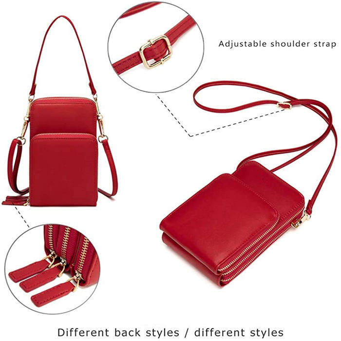 Beakey Crossbody Phone Bag for Women Small Shoulder Bag Cell Phone Wallet Purses and Handbags with 14 Credit Card Slots-Red