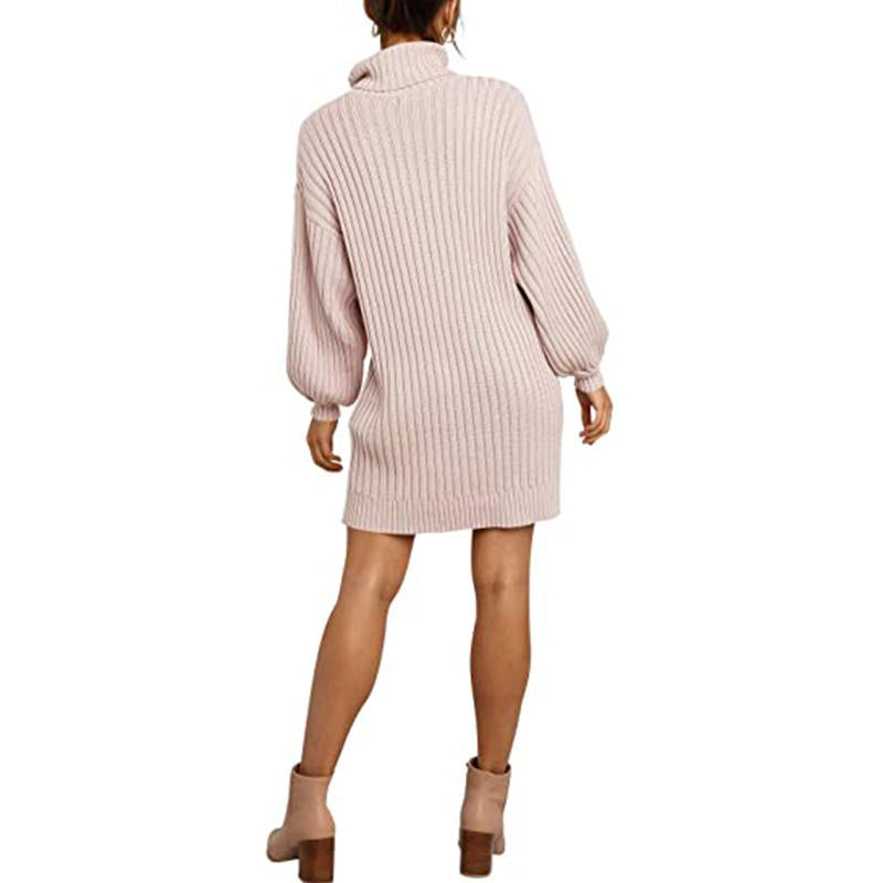 Beakey Womens Turtleneck Loose Sweater Dress Soft Winter Pullover Dress-Pink