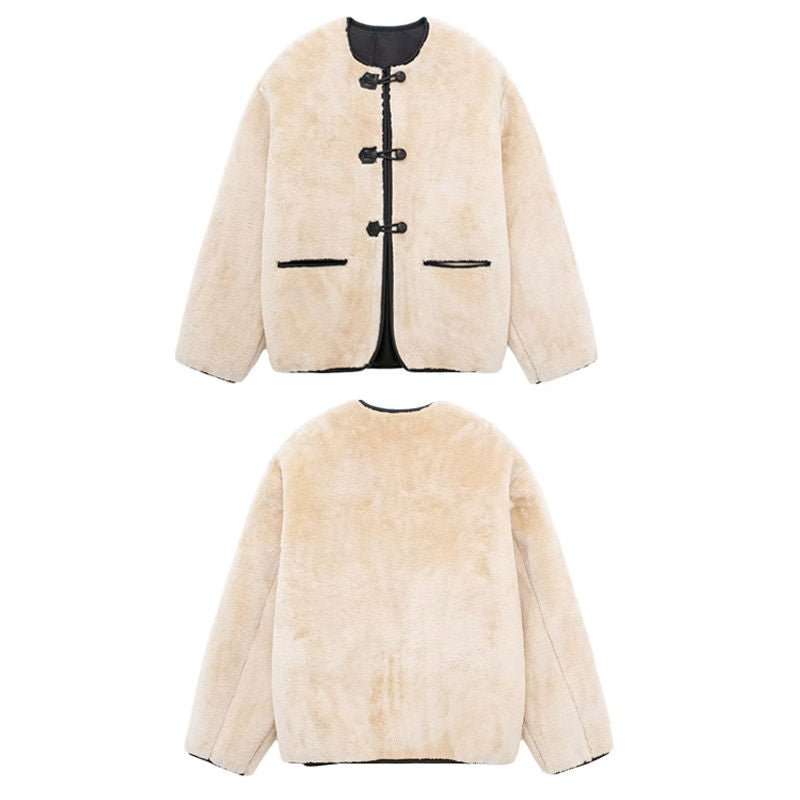 Beakey Womens Button Sherpa Coats Long Sleeve Warm Outwear with Pockets-Khaki