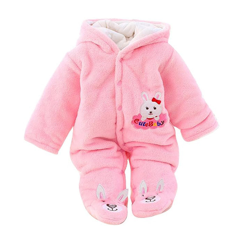 Beakey Newborn Flannel Jumpsuit with Hood Button Down Winter Rompers-Pink