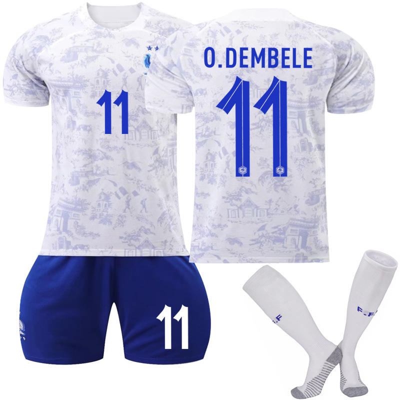 Beakey France National Team Away Jersey 2022-23 O.DEMBELE #11 Soccer Jersey for Kids Adult
