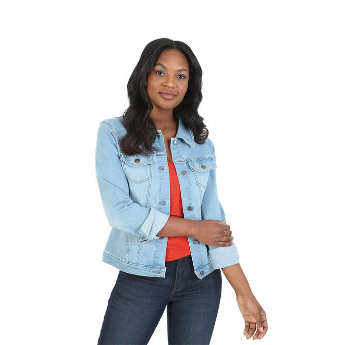 Beakey Women's Plus Size Classic Jean Jacket Slim-Light Blue-042