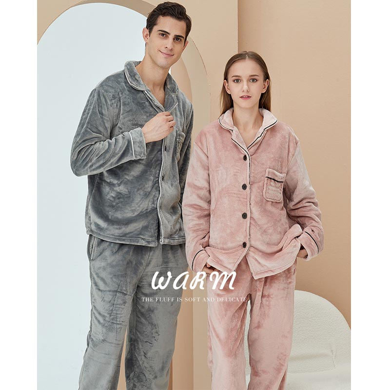 Beakey Thicken Warm Flannel Pajamas Set Homewear-Pink