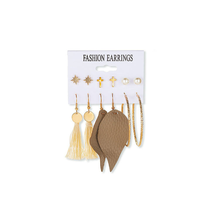 Beakey 6 Pairs Fashion Earrings Set with Tassel Dangle Hoop Earrings Colorful Statement Earrings Studs-(Style 9)
