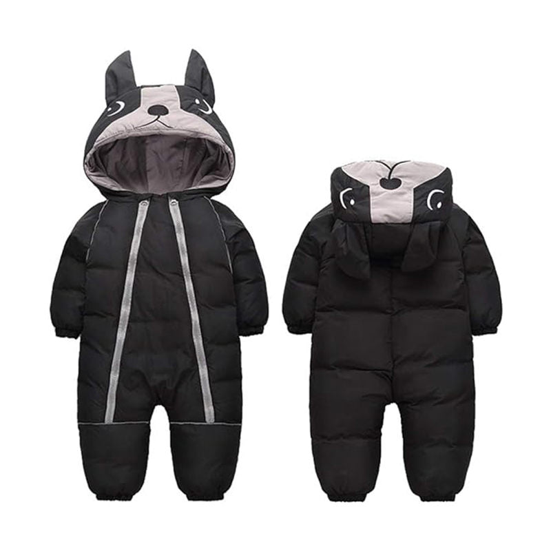 Beakey Cute Dog Snowsuit for Baby Winter Double Zipper Hooded Jumpsuit-Black