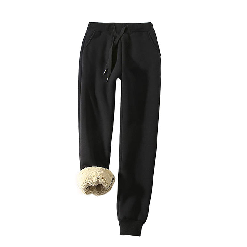 Beakey Womens Warm Sweatpants Sherpa Lined Winter Athletic Jogger Pants-Black