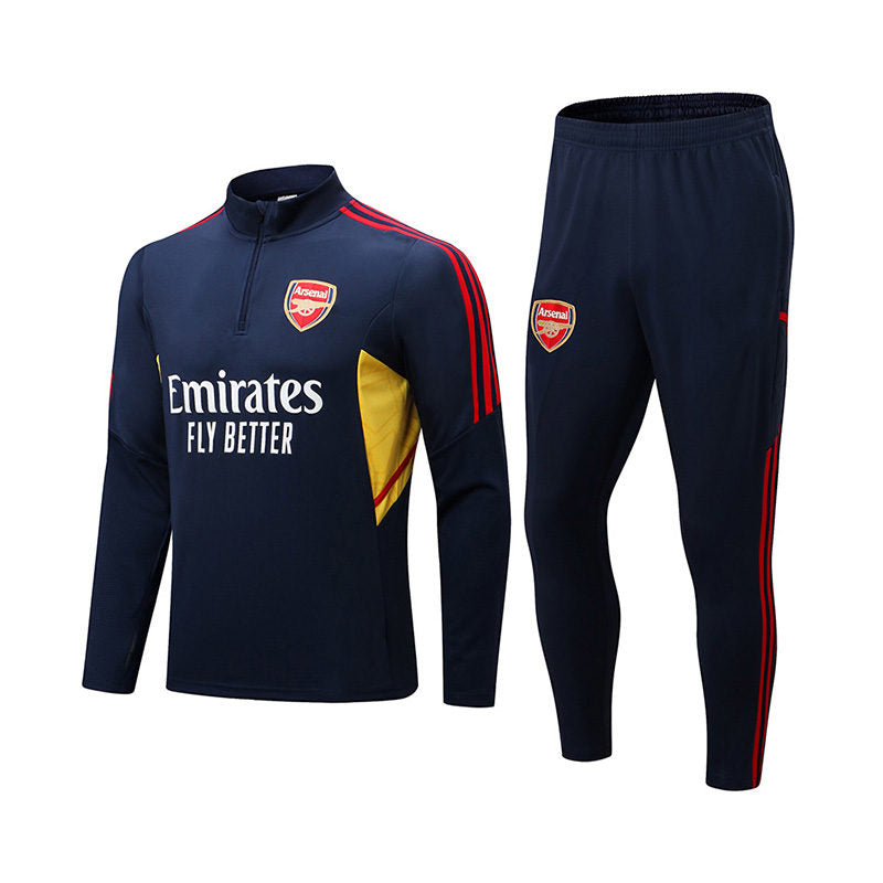 Beakey Arsenal Soccer Suit Football Training Kits with Long Sleeves Half Zipper for Kids Adult-Blue