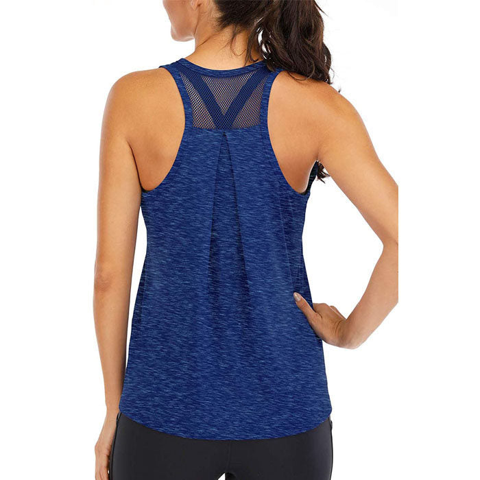Beakey Workout Tops For Women Loose Fit Mesh Backless Quick-drying Vest-Dark Blue-202088