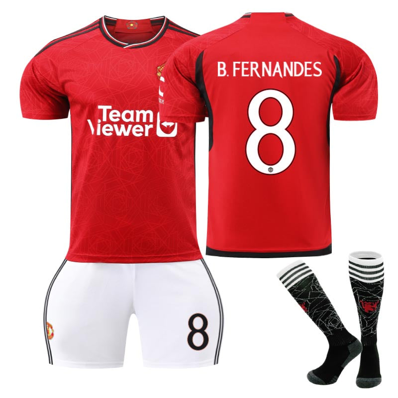 Beakey Red Devil Home Jersey B.FERNANDES #8 Soccer Jersey Kids Adult 3Pcs Jersey Kits