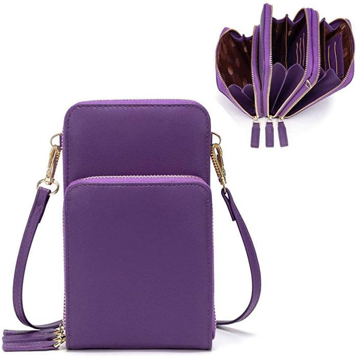 Beakey Crossbody Phone Bag for Women Small Shoulder Bag Cell Phone Wallet Purses and Handbags with 14 Credit Card Slots-Purple