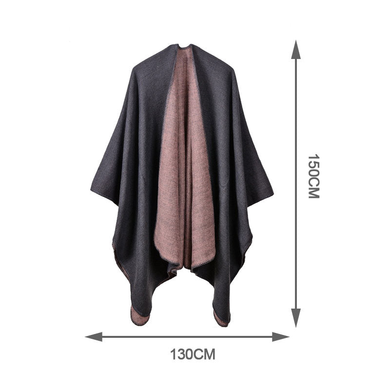 Beakey Womens Faux Cashmere Large Shawl Warm Cape Sweater Coat-Grey Pink