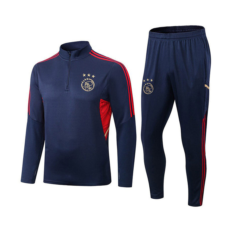 Beakey Ajax Soccer Suit Football Training Suit with Long Sleeves Half Zipper for Kids Adult-Blue