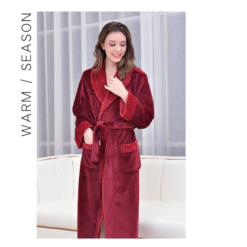 Beakey Warm Soft Plush Robe with Pockets for Unisex-Wine Red