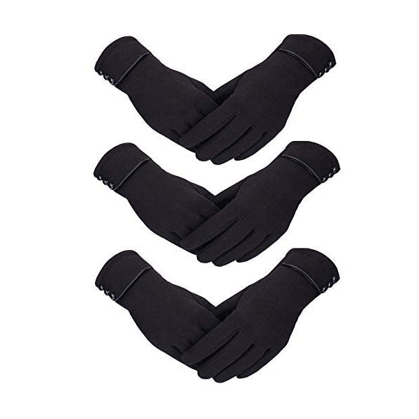 Beakey 3 Pairs Women Winter Gloves Warm Touchscreen Windproof Gloves-Black