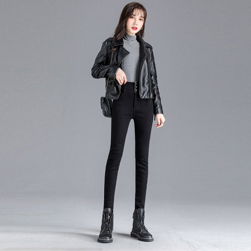 Beakey Womens Jeans Button up Stretch Slim Fit High Rise Denim Pants-Black