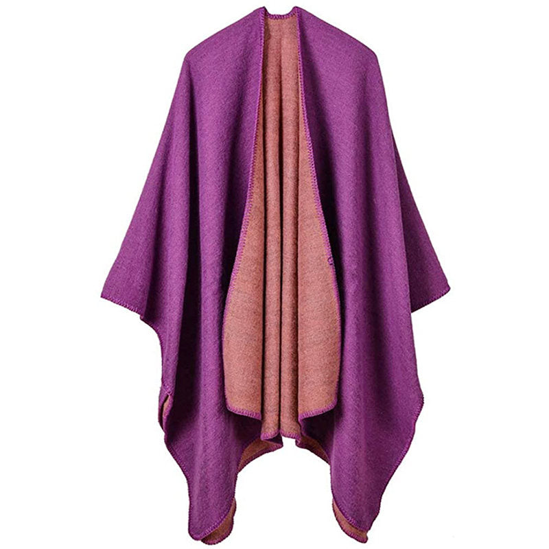 Beakey Womens Faux Cashmere Large Shawl Warm Cape Sweater Coat-Purple