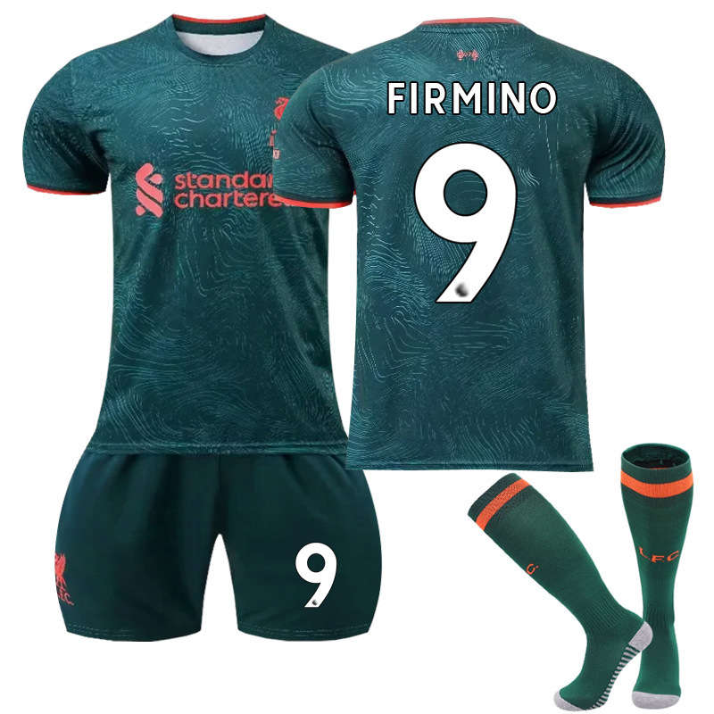 Beakey Liverpool F.C. Second Away Jersey 2022-23 FIRMINO #9 Soccer Jersey Kids Adult 3-Pieces Jersey Kits