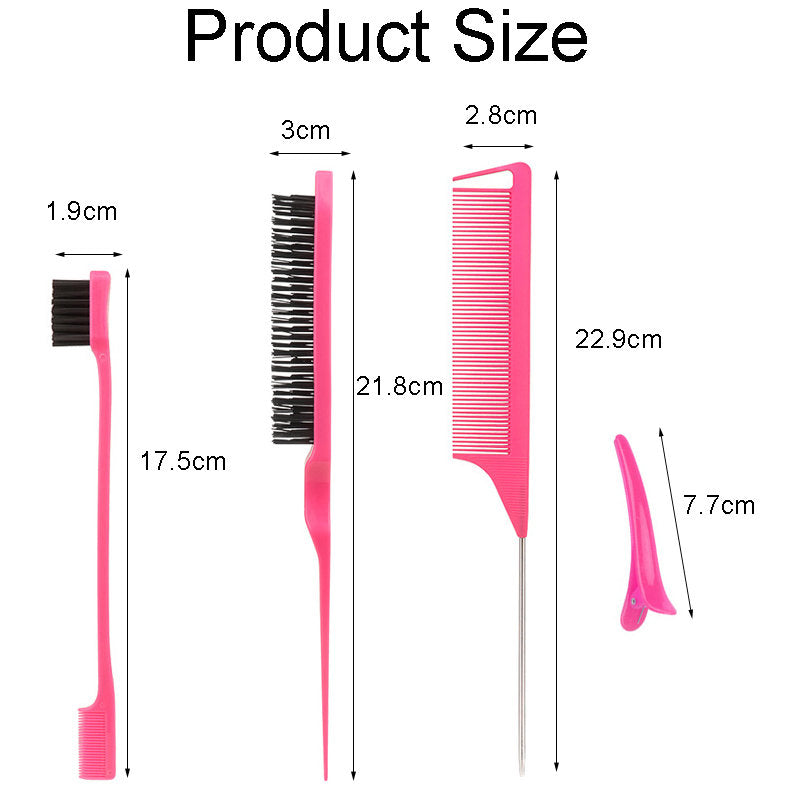 Beakey 12 Pcs Hair Brush with Rat Tail Combs Duckbill Clips for Women Girls-Rose Red