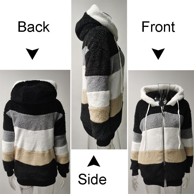 Beakey Womens Warm Coats Fuzzy Sherpa Hooded Jacket with Pockets-Black