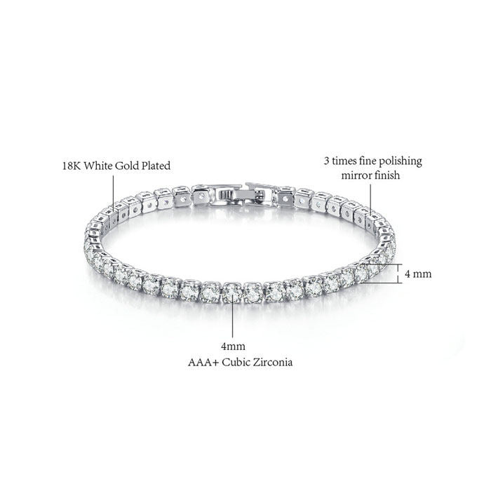 Beakey 4mm Cubic Zirconia Classic Tennis 17/18/19cm Bracelets For Women-Gold