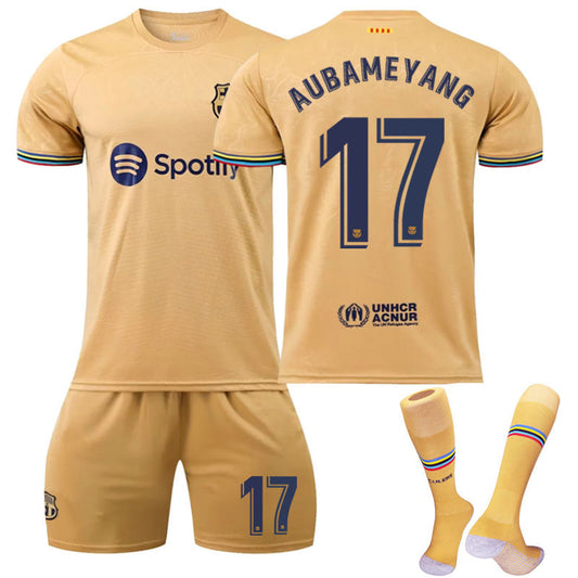 Beakey AUBAMEYANG #17 Barca Away Shirt 2022/23 Soccer Jersey Kit Football Set For Adult Kids
